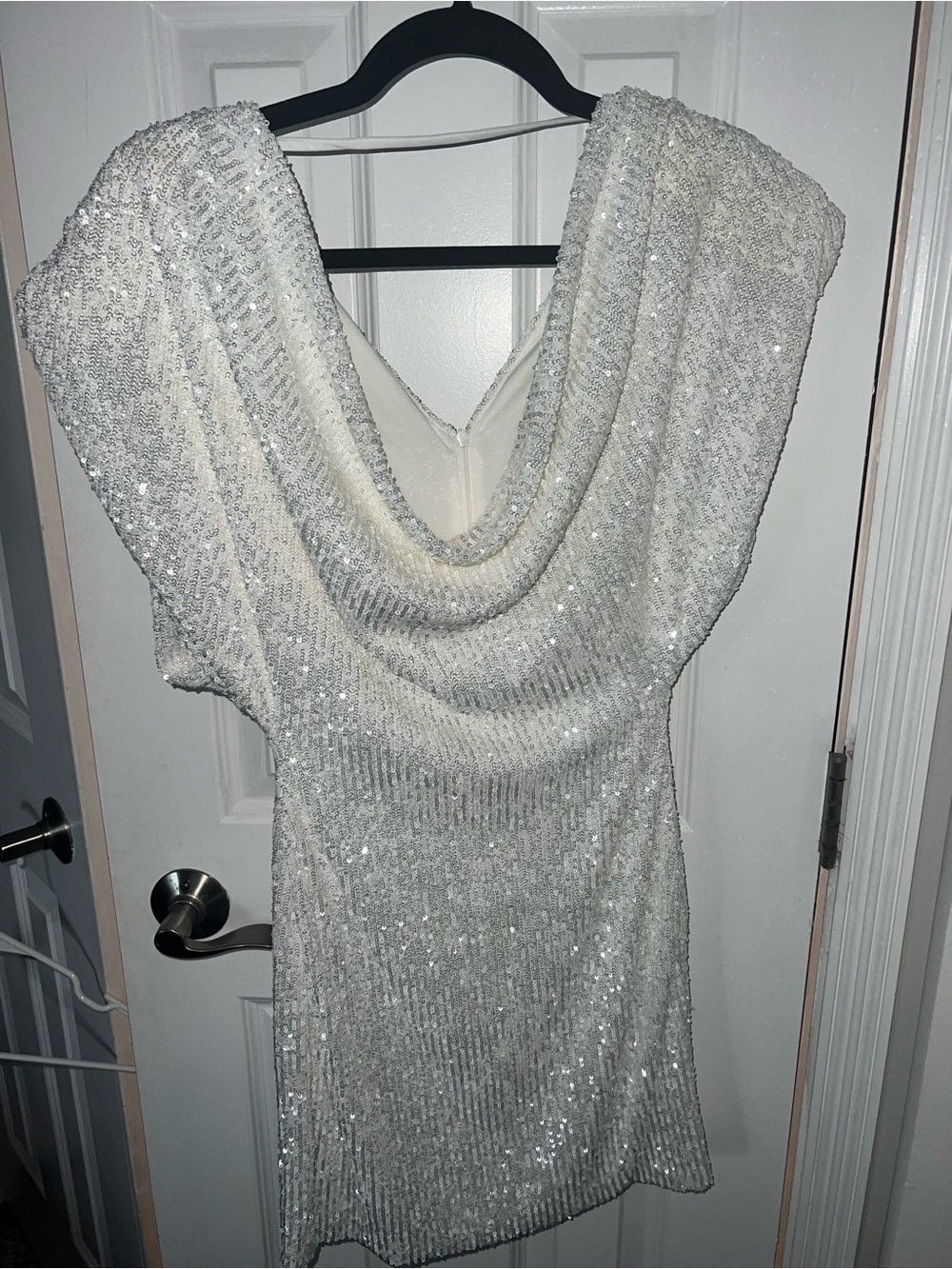Zara White Sequin Cowl Mini Dress